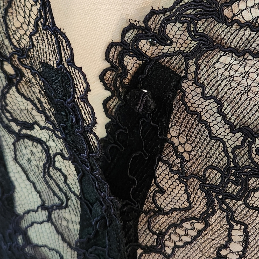GANNI Light Floral Lace V-neck Sheer Peplum Top Black Blouse Ruffle 36 (US 4 S) - Picture 12 of 16
